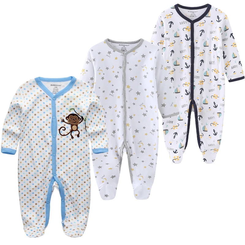 0-12Months Baby Rompers Newborn Pajamas Girls Boys 100% Cotton Long Sleeve 1/2/3 Pieces