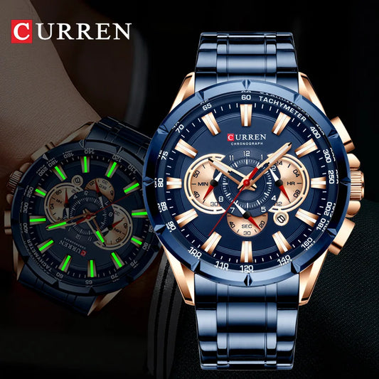 CURREN Men's Luxury Multi-function Quartz Watch Man Stainless Steel Waterproof