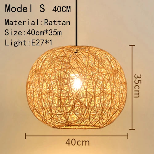 Bamboo Hand Knitted Wood Rattan Creative Hanging Lamp Light Fixture