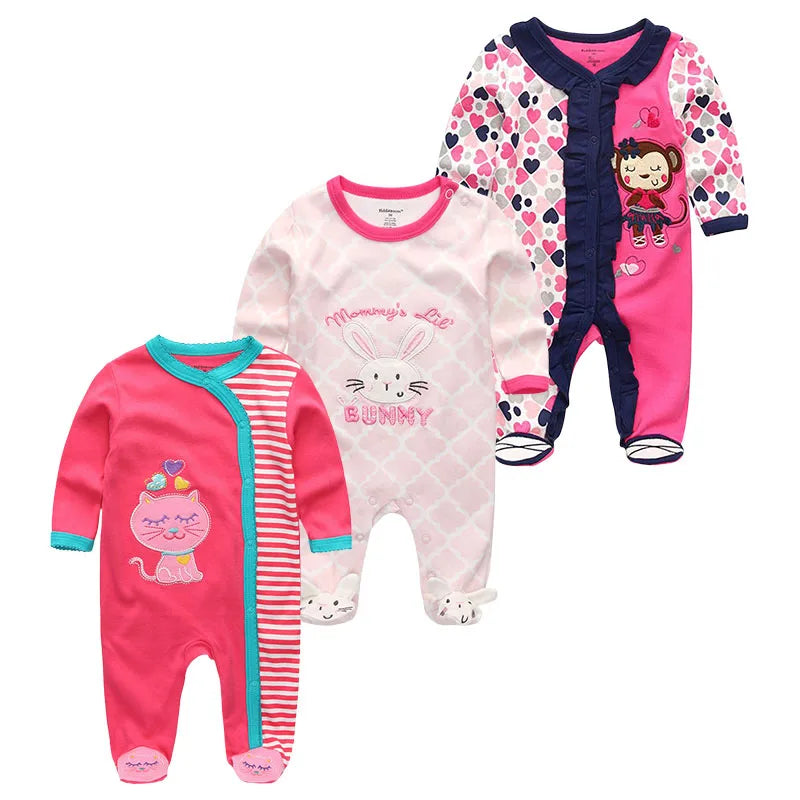0-12Months Baby Rompers Newborn Pajamas Girls Boys 100% Cotton Long Sleeve 1/2/3 Pieces