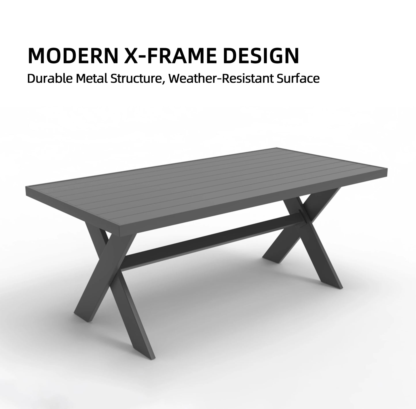 Modern All-Aluminum Outdoor Modular Sofa Set with X-Frame Design and Dining Table Freely Combinable for Farmhouse & Courtyard
