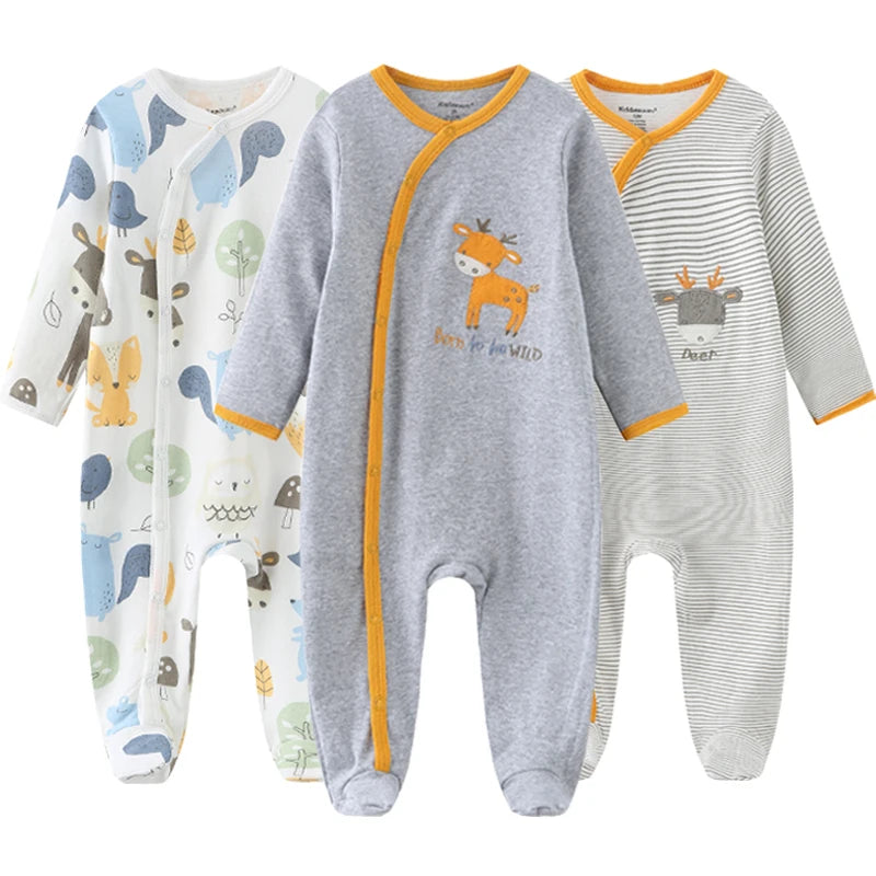 0-12Months Baby Rompers Newborn Pajamas Girls Boys 100% Cotton Long Sleeve 1/2/3 Pieces