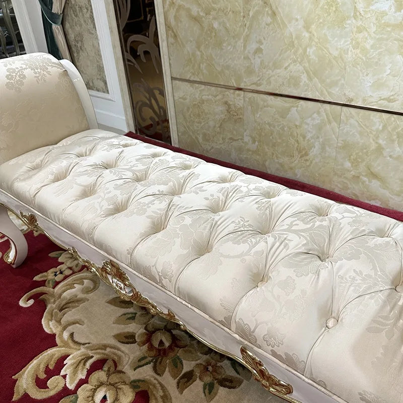 French Fabric Bed End Stool European-style Palace Luxury New Classical Solid Wood Room