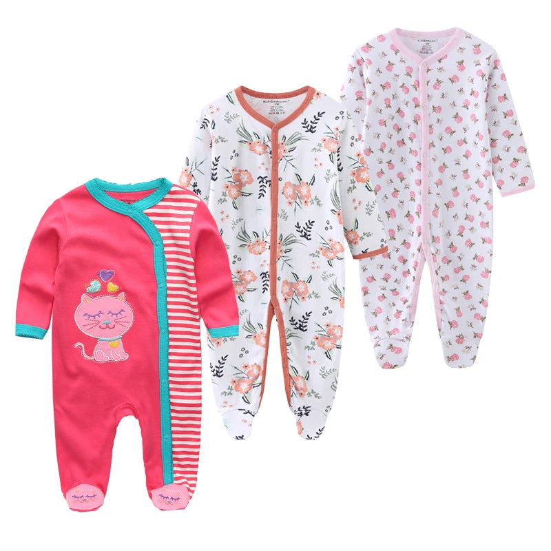 0-12Months Baby Rompers Newborn Pajamas Girls Boys 100% Cotton Long Sleeve 1/2/3 Pieces