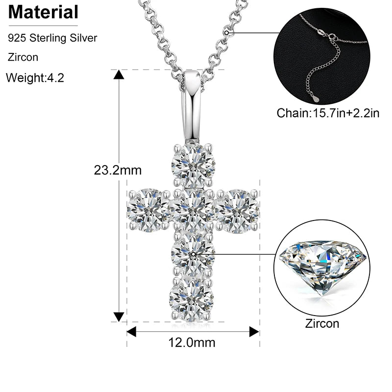 Moissanite Men Women Hip Hop Cross Pendant 925 Sterling Silver Material Fine Jewelry