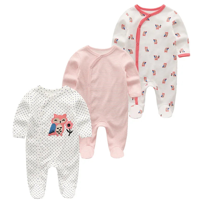 0-12Months Baby Rompers Newborn Pajamas Girls Boys 100% Cotton Long Sleeve 1/2/3 Pieces