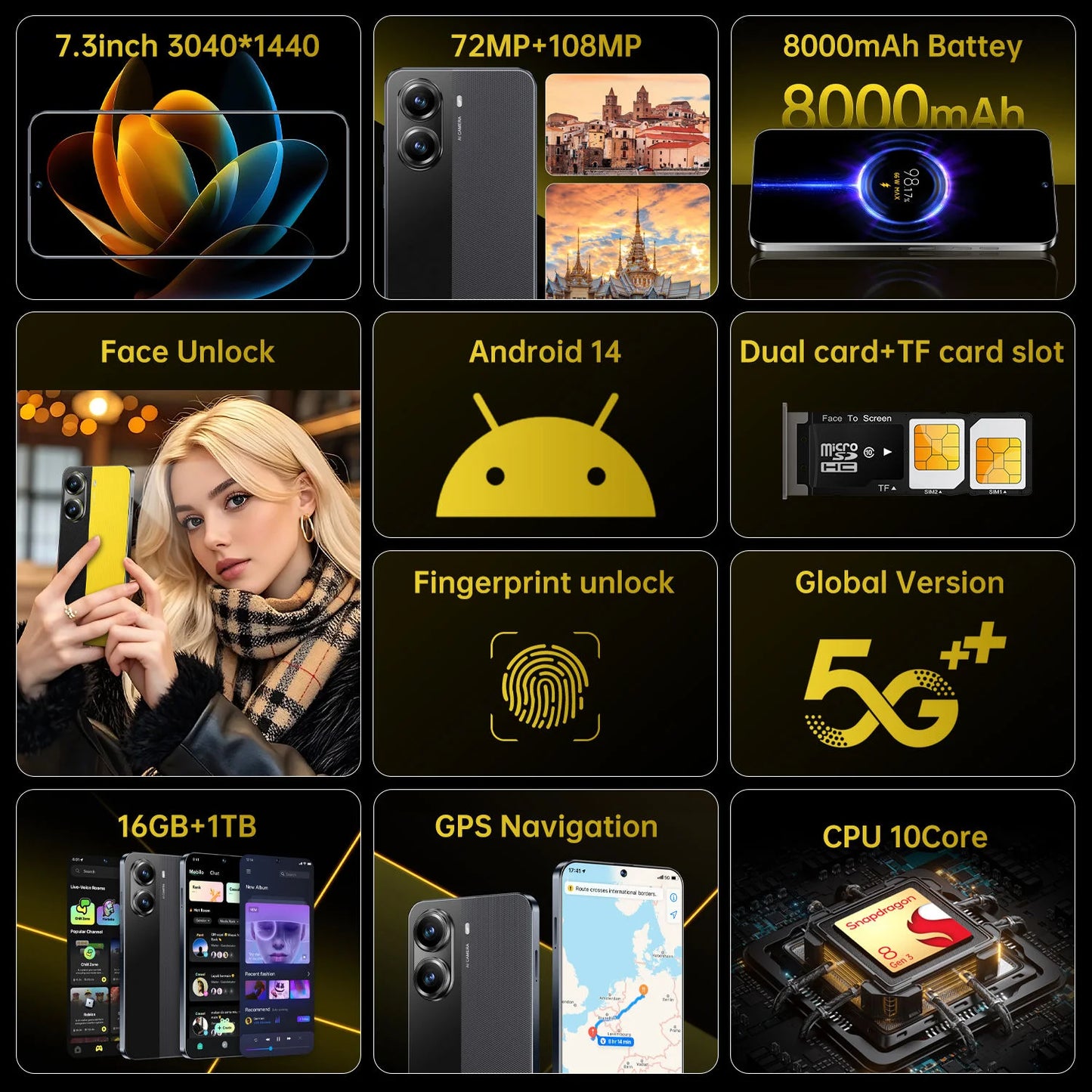 X7 Pro 16GB+1TB 5G LTE Dual-Slot Dual Standby Smart Android 14 6999mAh AMOLED 144Hz 108MP Rear Camera Smartphone