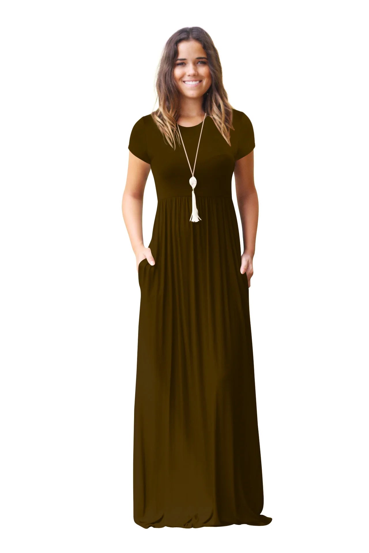 Women Summer Casual Plain Maxi Solid Dress Short Sleeve