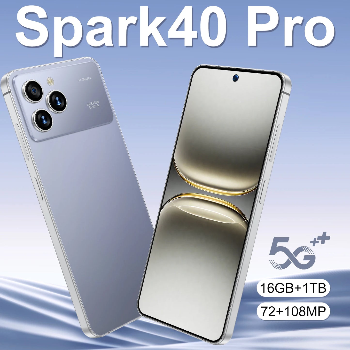 New Spark40 Pro 7.3 Inch Android 14 5G Deca Core 108MP HD LCD Dual SIM 16GB+1TB Smartphone