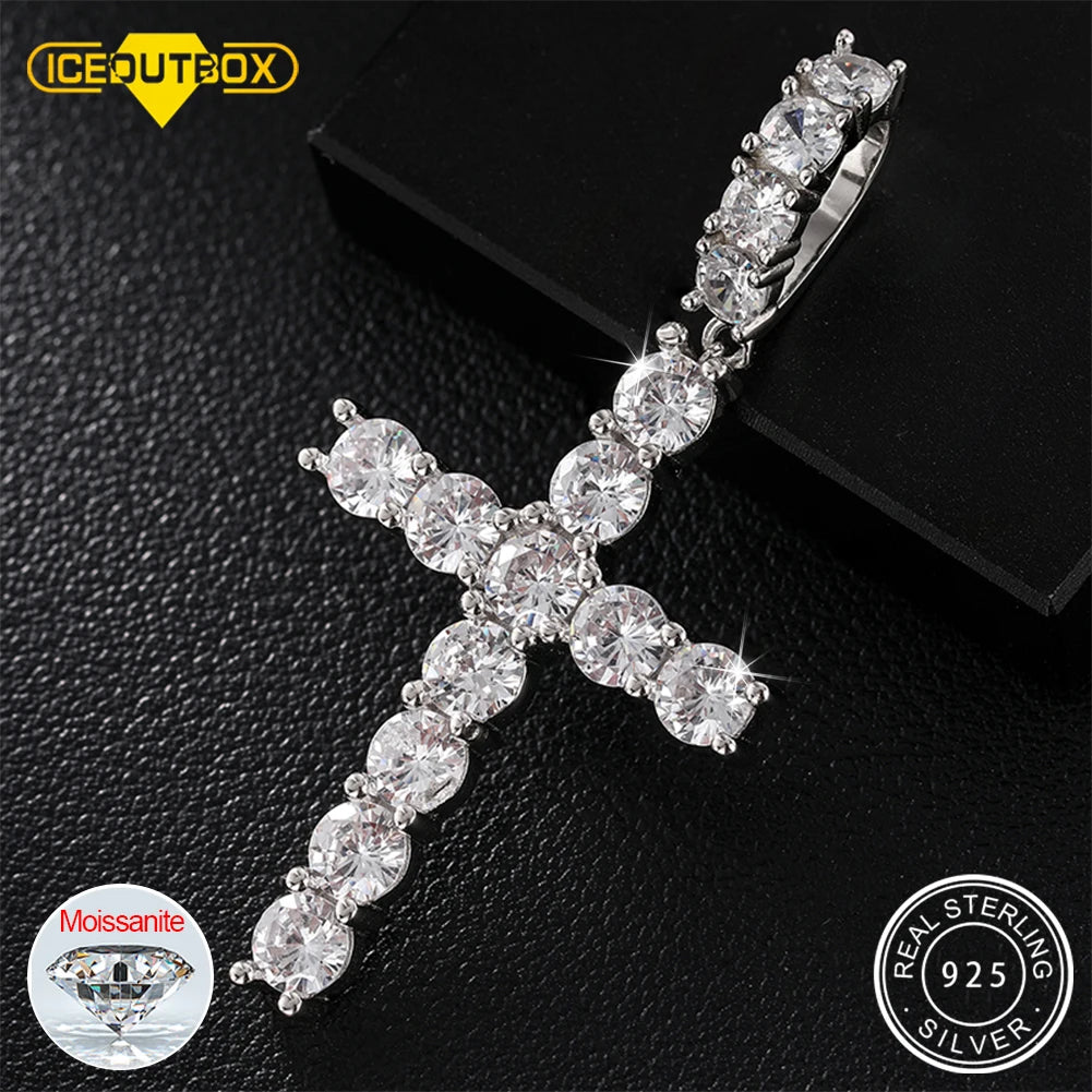 Moissanite Men Women Hip Hop Cross Pendant 925 Sterling Silver Material Fine Jewelry