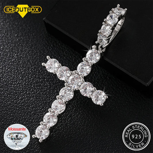 Moissanite Men Women Hip Hop Cross Pendant 925 Sterling Silver Material Fine Jewelry
