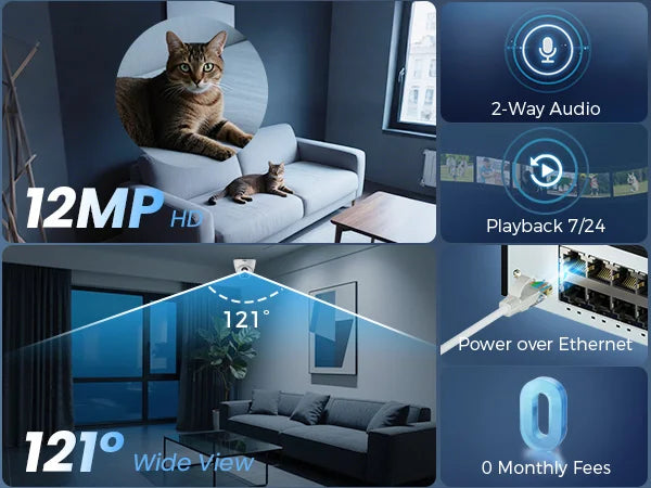 8CH POE Dome IP Camera Kit Dual Light Full Color Night Vision 12MP 4K CCTV Security System Wide Angle Function Network NVR Cloud