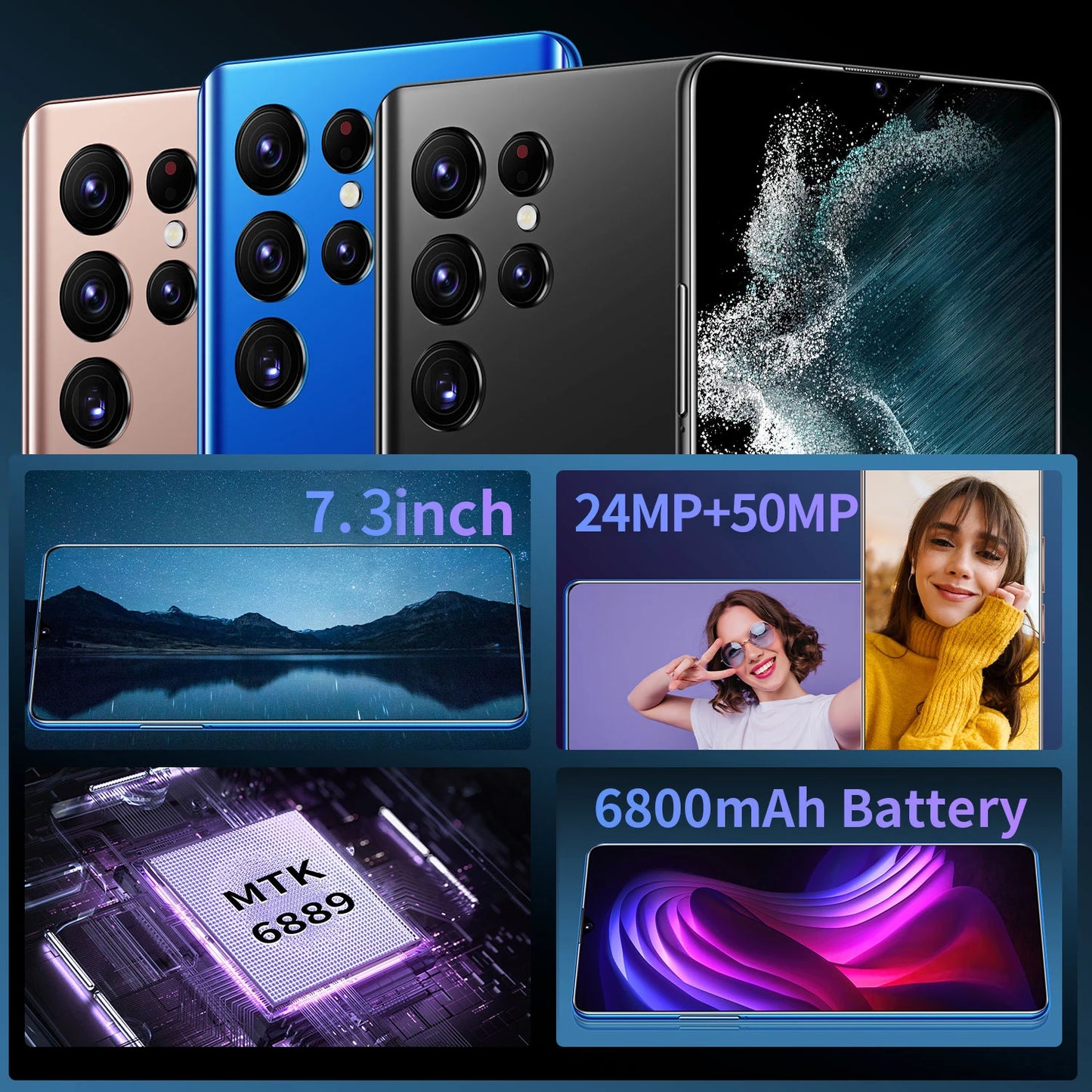 Hot Selling S22 ULTRA Original 16GB+1TB 24MP+50MP Face Unlock Full Display Android 12 Cell Phone Smart Mobile Phone