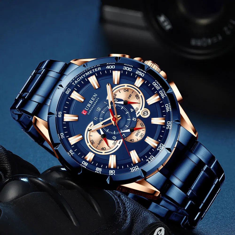 CURREN Men's Luxury Multi-function Quartz Watch Man Stainless Steel Waterproof