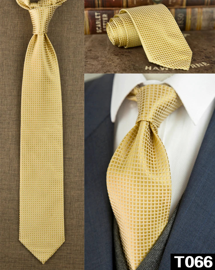 Solid Floral Paisley Yellow Gold Men's Ties Neckties 100% Silk Jacquard Woven Tie Sets Pocket Square Party Wedding
