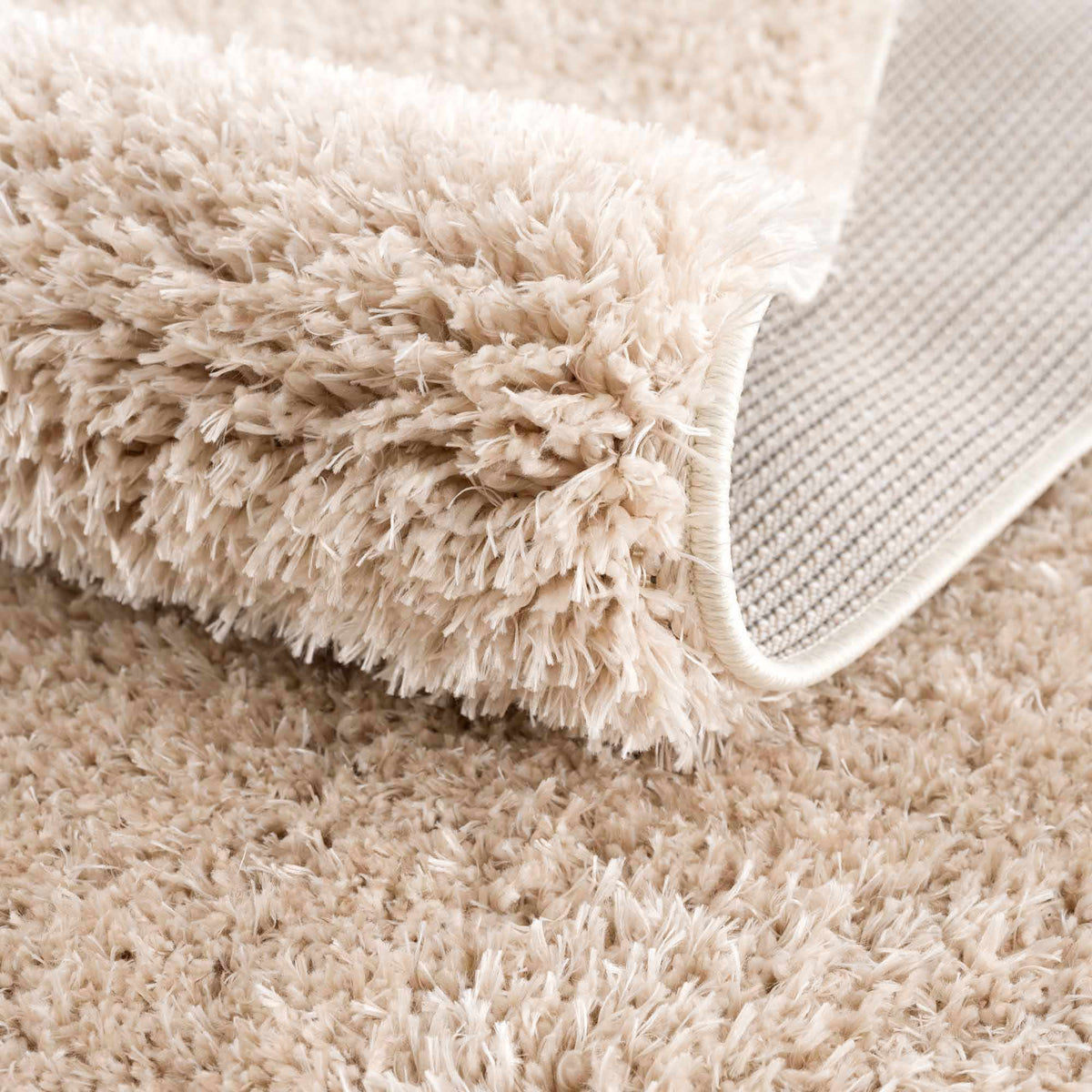 Faina Solid Beige Shag Rug Washable