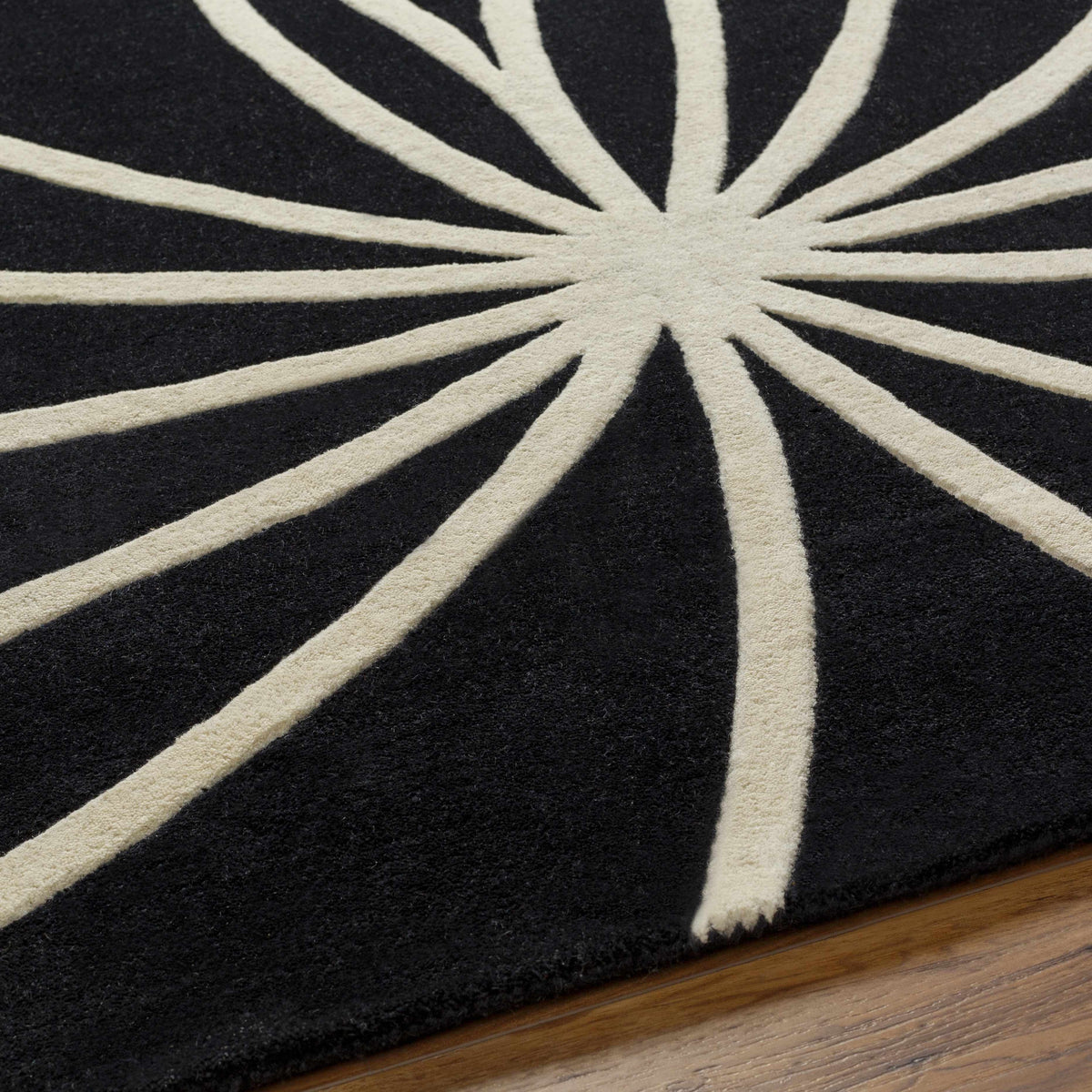Davison Black Geometric Wool Carpet