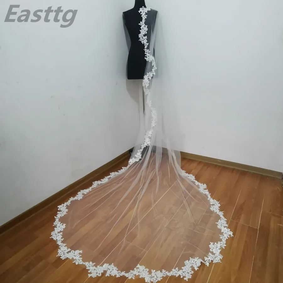 White/Ivory Wedding Veil 3m Long Comb Lace Mantilla Cathedral Bridal Veils