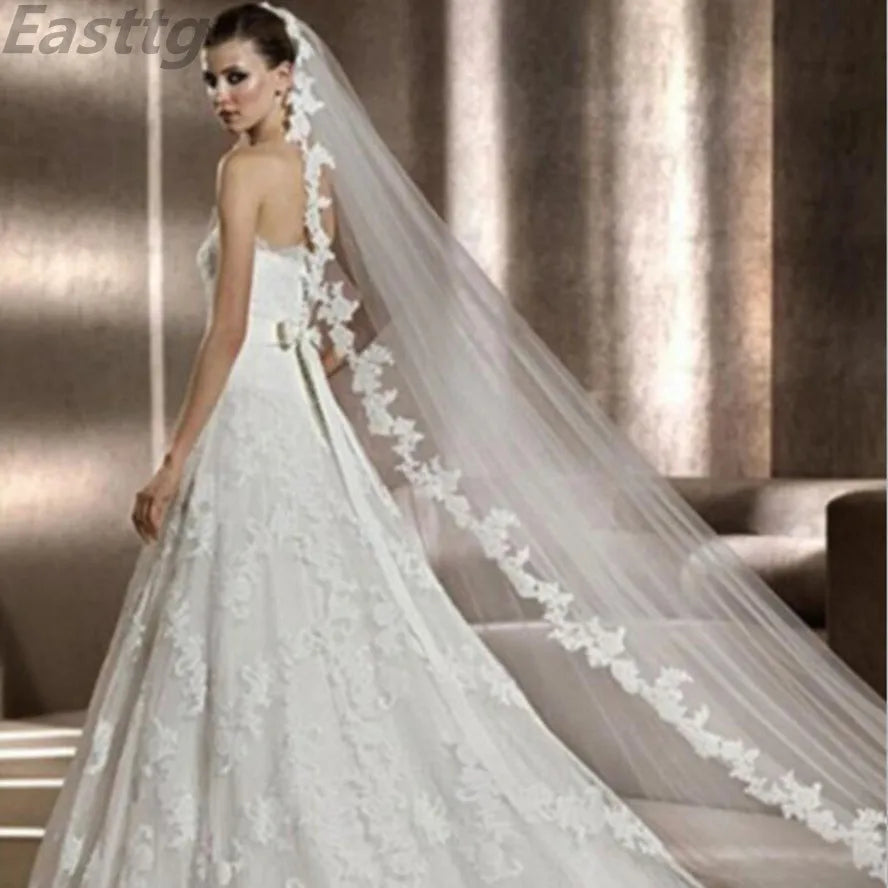 White/Ivory Wedding Veil 3m Long Comb Lace Mantilla Cathedral Bridal Veils
