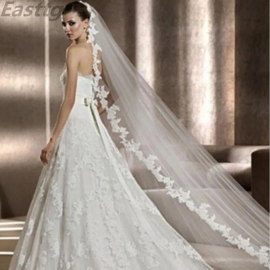White/Ivory Wedding Veil 3m Long Comb Lace Mantilla Cathedral Bridal Veils