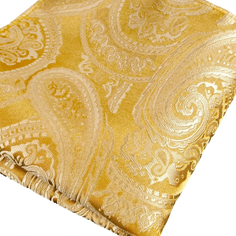 Solid Floral Paisley Yellow Gold Men's Ties Neckties 100% Silk Jacquard Woven Tie Sets Pocket Square Party Wedding