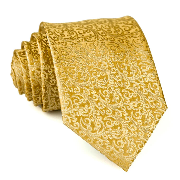 Solid Floral Paisley Yellow Gold Men's Ties Neckties 100% Silk Jacquard Woven Tie Sets Pocket Square Party Wedding