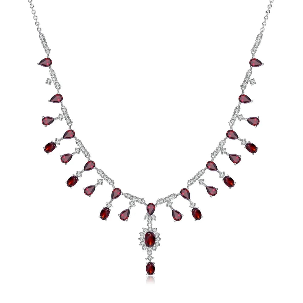 GEM'S BALLET 15.2Ct Natural Red Garnet Gemstone Necklace 925 Sterling Silver Fine Jewelry