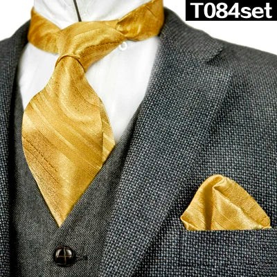 Solid Floral Paisley Yellow Gold Men's Ties Neckties 100% Silk Jacquard Woven Tie Sets Pocket Square Party Wedding