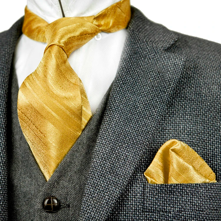 Solid Floral Paisley Yellow Gold Men's Ties Neckties 100% Silk Jacquard Woven Tie Sets Pocket Square Party Wedding