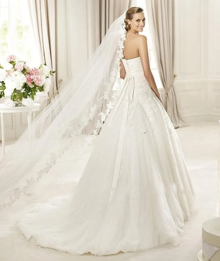 White/Ivory Wedding Veil 3m Long Comb Lace Mantilla Cathedral Bridal Veils