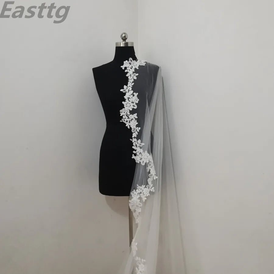 White/Ivory Wedding Veil 3m Long Comb Lace Mantilla Cathedral Bridal Veils