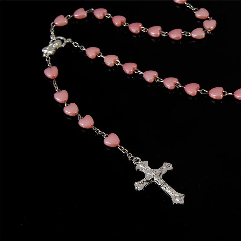 Catholic porcelain white love rosary prayer necklace, Mary blessing rosary prayer necklace