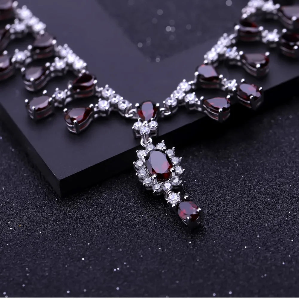 GEM'S BALLET 15.2Ct Natural Red Garnet Gemstone Necklace 925 Sterling Silver Fine Jewelry