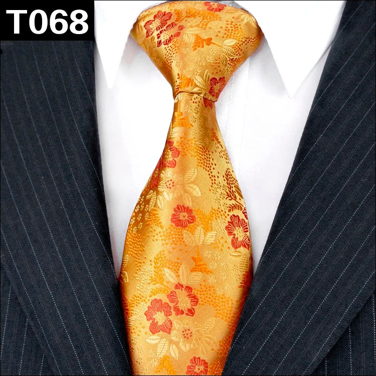 Solid Floral Paisley Yellow Gold Men's Ties Neckties 100% Silk Jacquard Woven Tie Sets Pocket Square Party Wedding