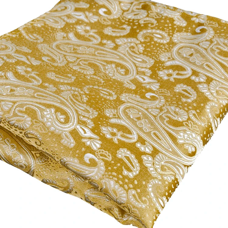 Solid Floral Paisley Yellow Gold Men's Ties Neckties 100% Silk Jacquard Woven Tie Sets Pocket Square Party Wedding