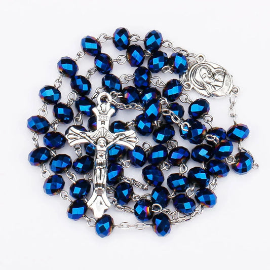 Catholic Prayer Long Chain Rosaries Jewelry for Men Women Stainless Steel Cross Pendant Necklaces