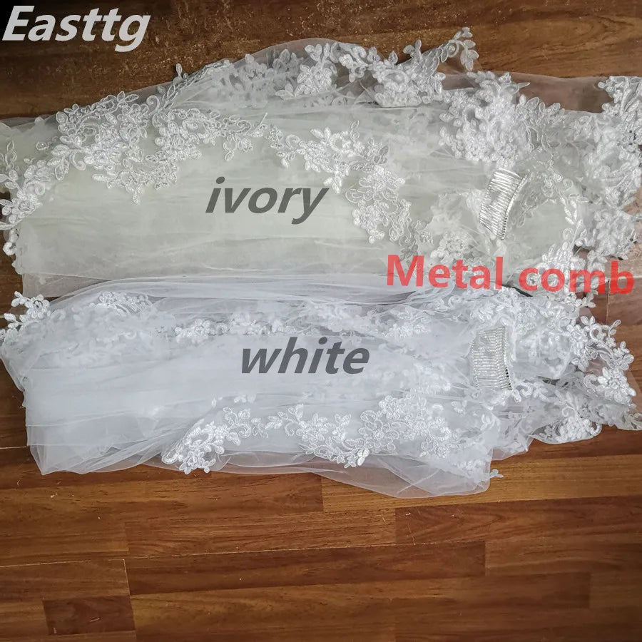 White/Ivory Wedding Veil 3m Long Comb Lace Mantilla Cathedral Bridal Veils