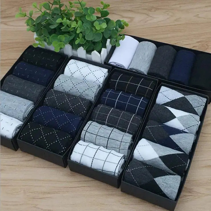5 Pairs/lot Cotton Men's Dress Sock Solid Color