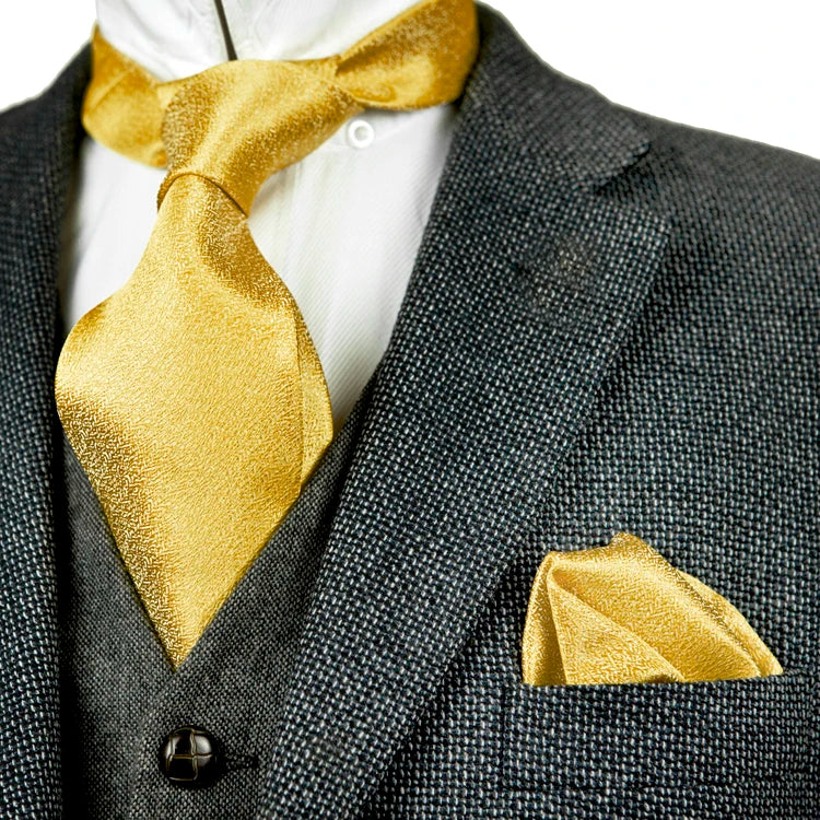 Solid Floral Paisley Yellow Gold Men's Ties Neckties 100% Silk Jacquard Woven Tie Sets Pocket Square Party Wedding