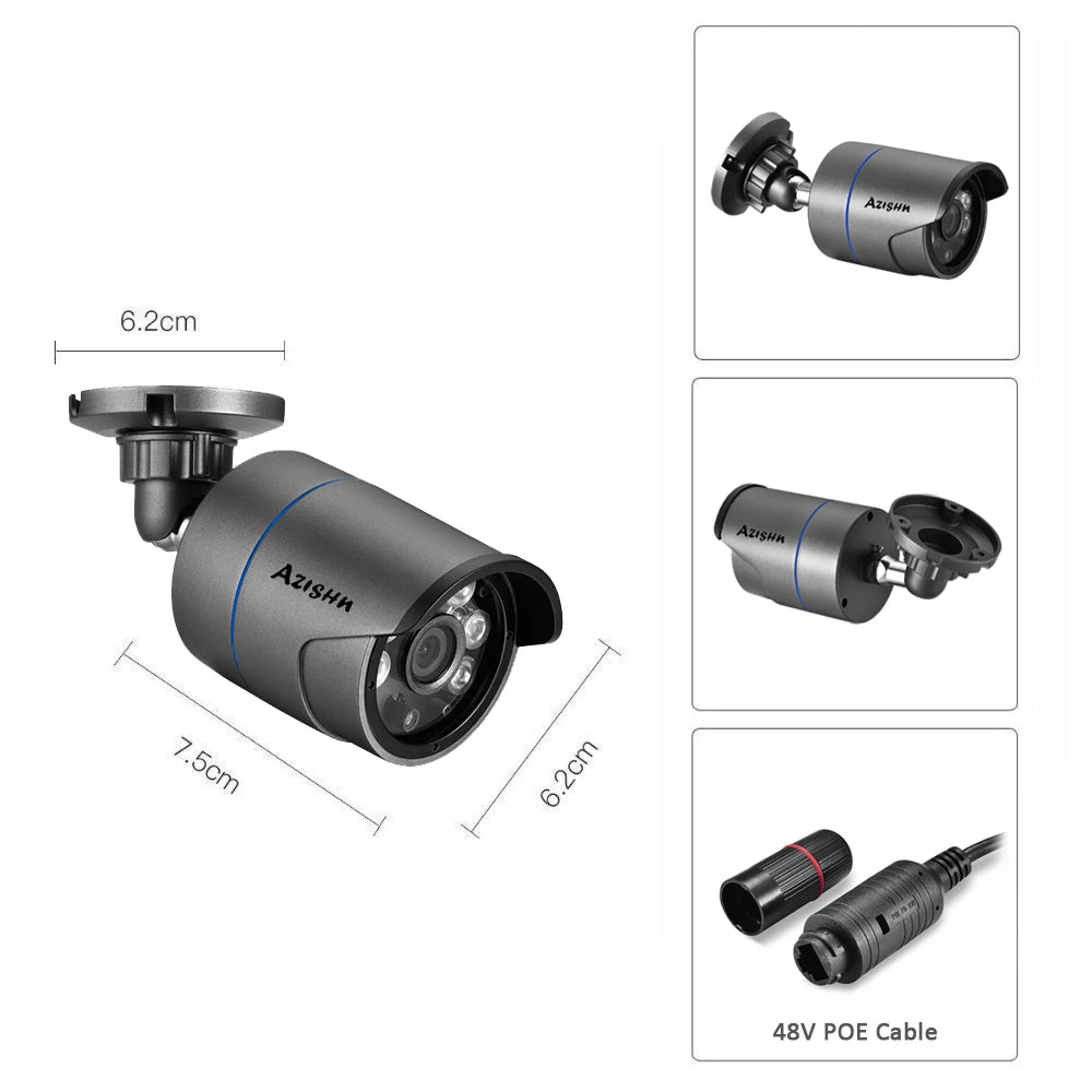 AZISHN 4K 8MP Video Surveillance Set 8CH POE NVR kit AI Human Detection IP Camera Indoor Outdoor Audio Recorder Security System