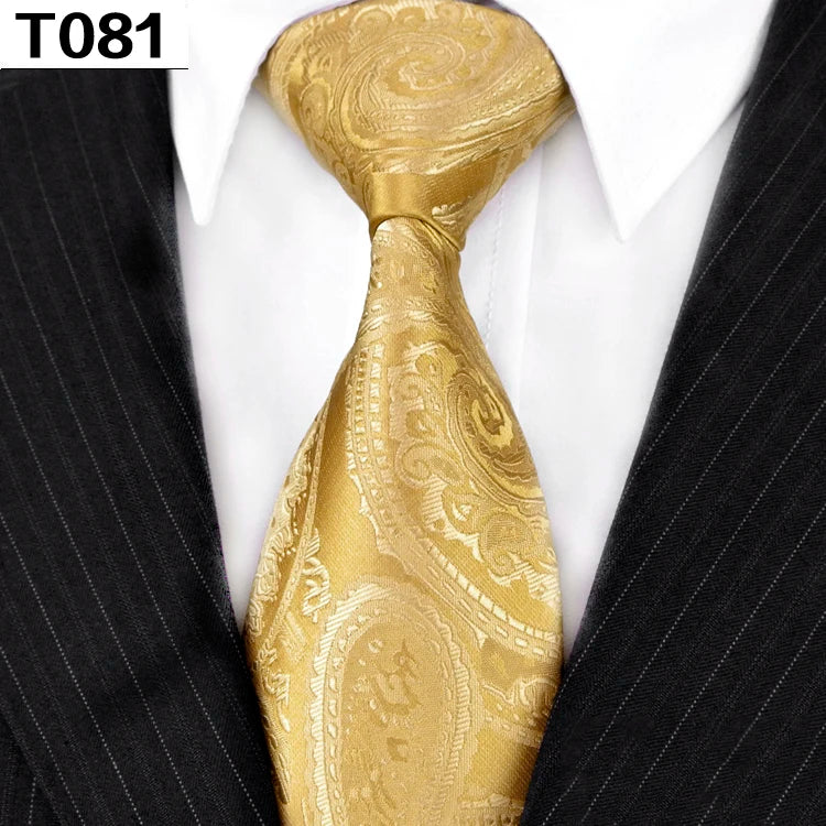 Solid Floral Paisley Yellow Gold Men's Ties Neckties 100% Silk Jacquard Woven Tie Sets Pocket Square Party Wedding