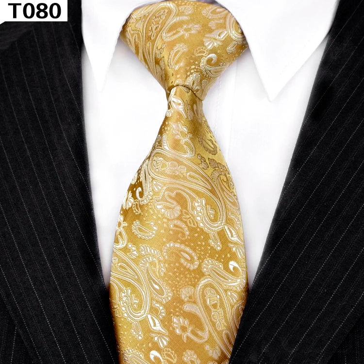 Solid Floral Paisley Yellow Gold Men's Ties Neckties 100% Silk Jacquard Woven Tie Sets Pocket Square Party Wedding