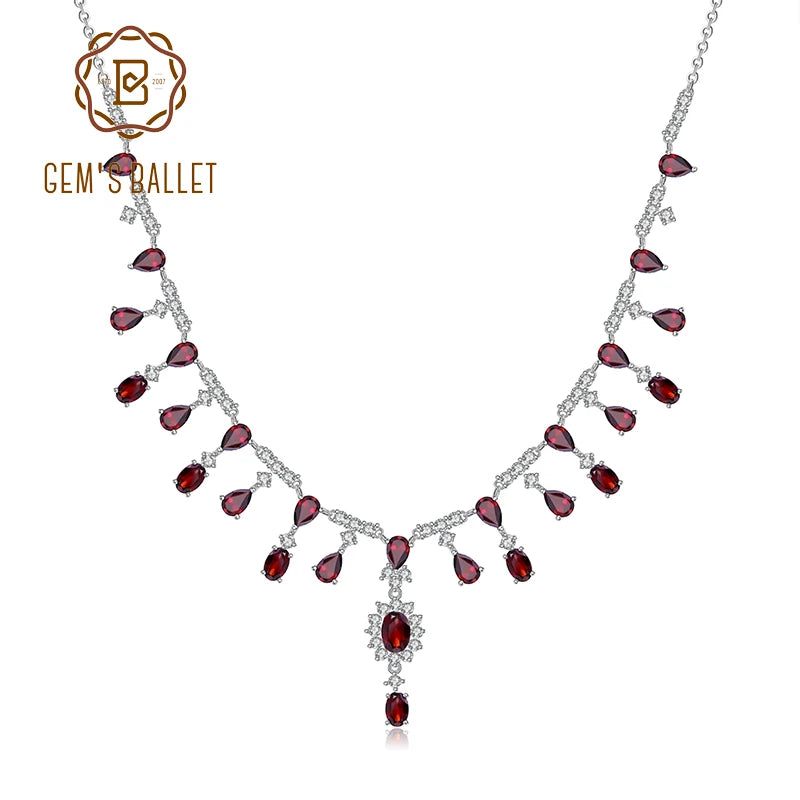 GEM'S BALLET 15.2Ct Natural Red Garnet Gemstone Necklace 925 Sterling Silver Fine Jewelry