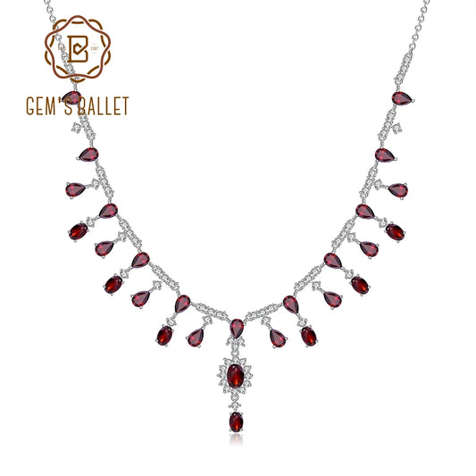 GEM'S BALLET 15.2Ct Natural Red Garnet Gemstone Necklace 925 Sterling Silver Fine Jewelry