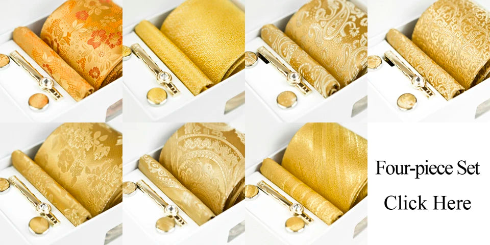 Solid Floral Paisley Yellow Gold Men's Ties Neckties 100% Silk Jacquard Woven Tie Sets Pocket Square Party Wedding