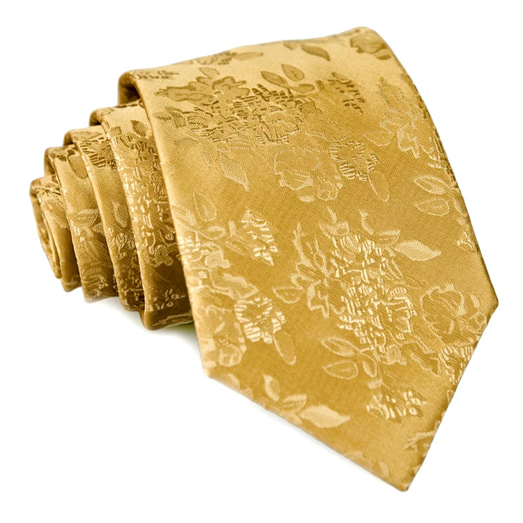 Solid Floral Paisley Yellow Gold Men's Ties Neckties 100% Silk Jacquard Woven Tie Sets Pocket Square Party Wedding