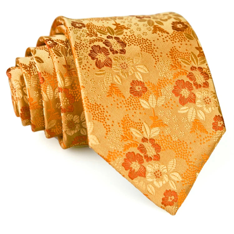 Solid Floral Paisley Yellow Gold Men's Ties Neckties 100% Silk Jacquard Woven Tie Sets Pocket Square Party Wedding