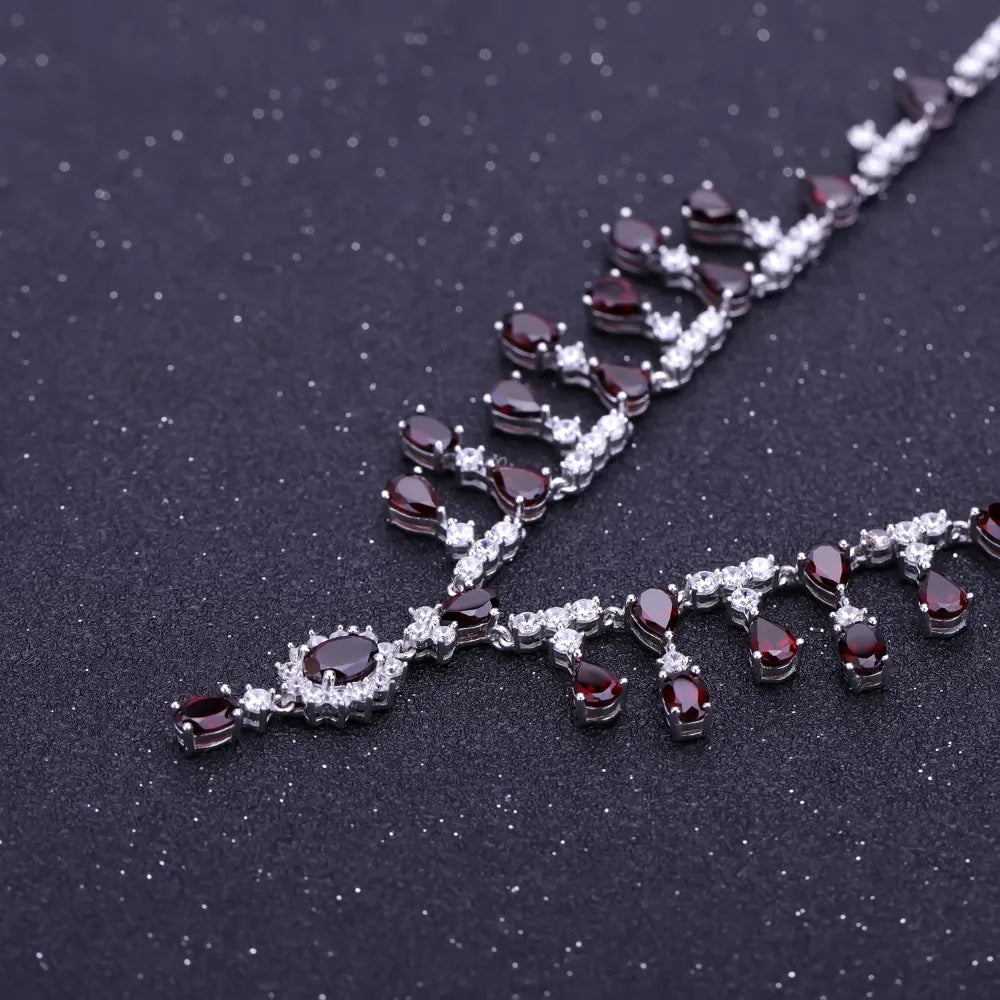 GEM'S BALLET 15.2Ct Natural Red Garnet Gemstone Necklace 925 Sterling Silver Fine Jewelry
