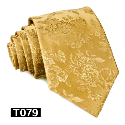 Solid Floral Paisley Yellow Gold Men's Ties Neckties 100% Silk Jacquard Woven Tie Sets Pocket Square Party Wedding