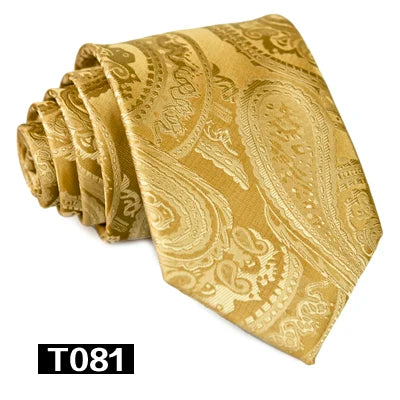 Solid Floral Paisley Yellow Gold Men's Ties Neckties 100% Silk Jacquard Woven Tie Sets Pocket Square Party Wedding